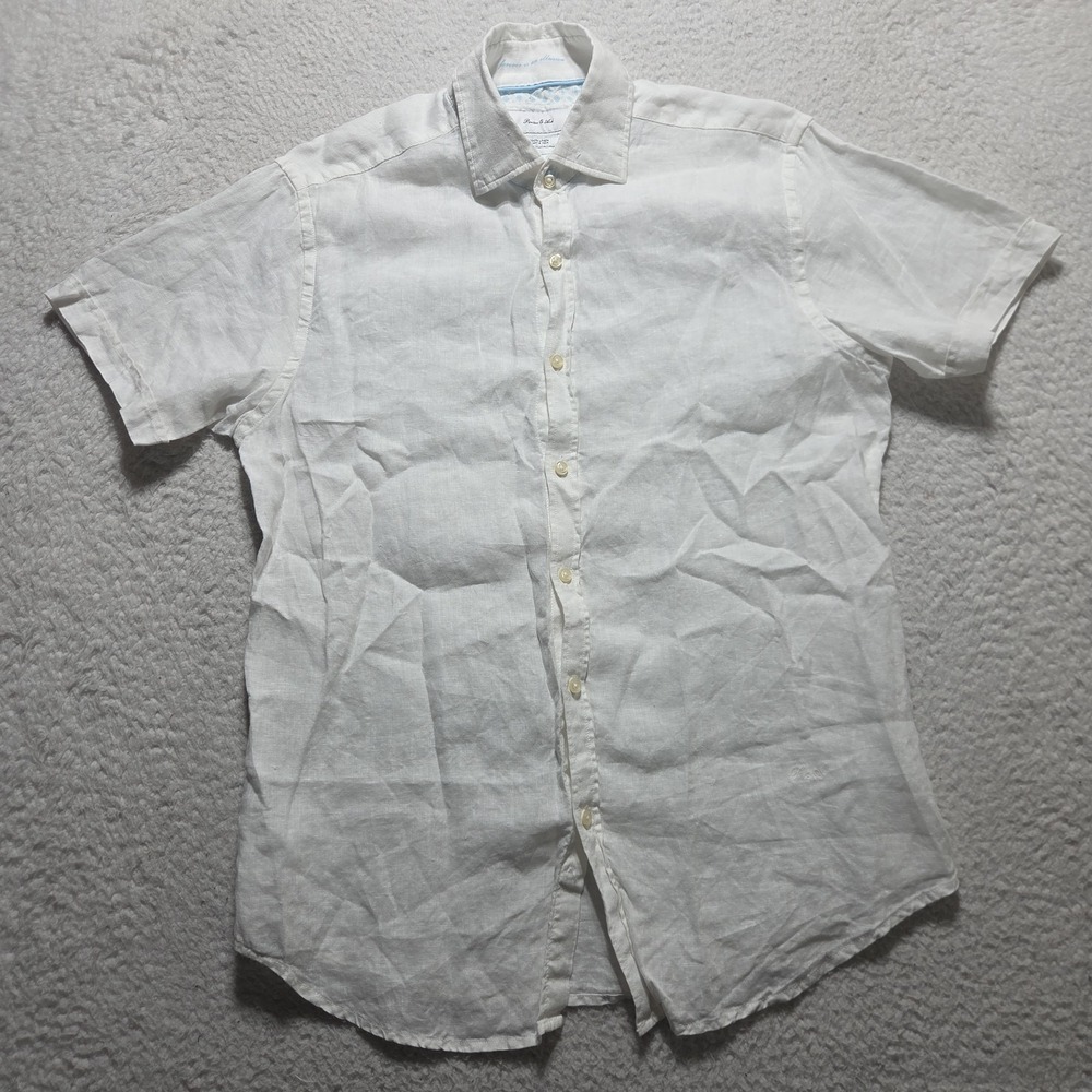 Porter And Ash Men's Size Small 100% Linen Short Sleeve Button-Up White